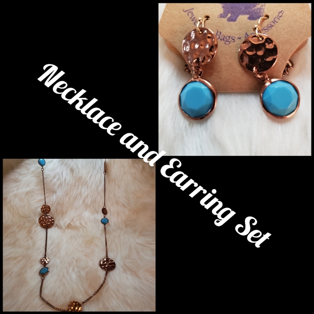 Copper and Blue Necklace and Earring Set